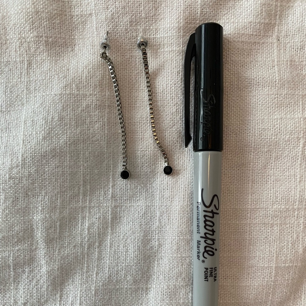 Black gem and silver earrings
